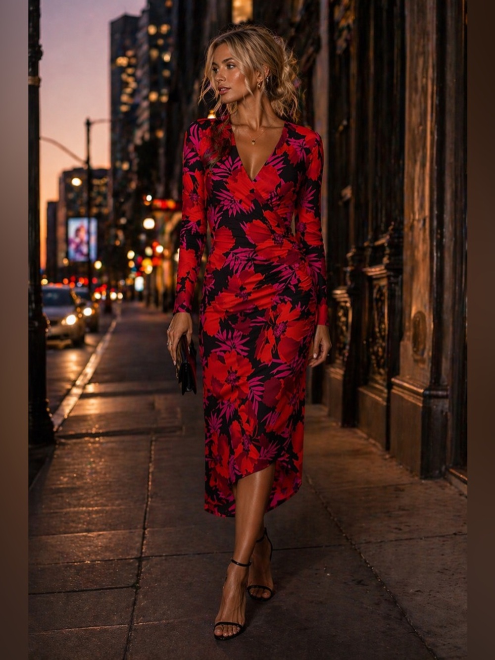 Veronica Beard Alvaro Red Floral Midi Dress ~ Sz 0 - Picture 6 of 12